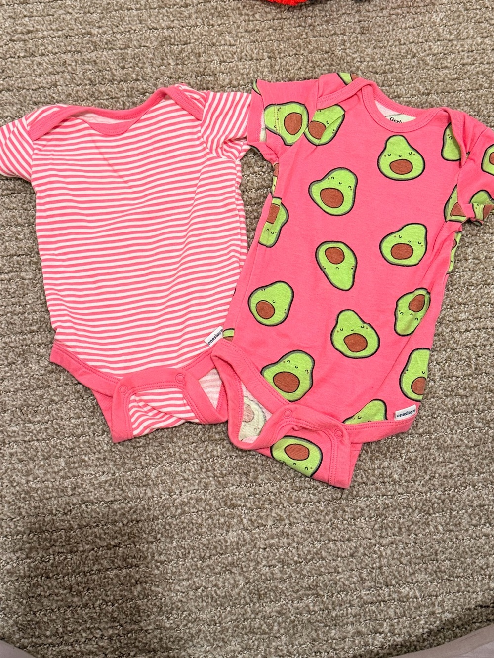 Gerber Pink Striped & Pink Avocado Print Short Sleeve One-Piece Bodysuits